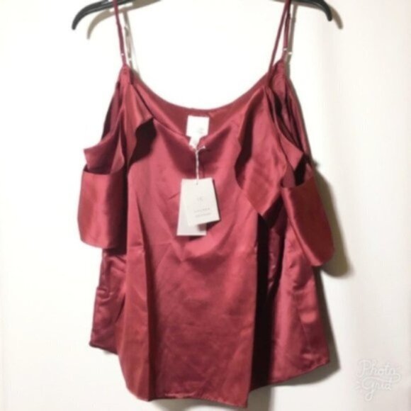 LC Lauren Conrad Womens Red Flutter Cold Shoulder Silky Dressy Blouse Sz XL New - Picture 3 of 9